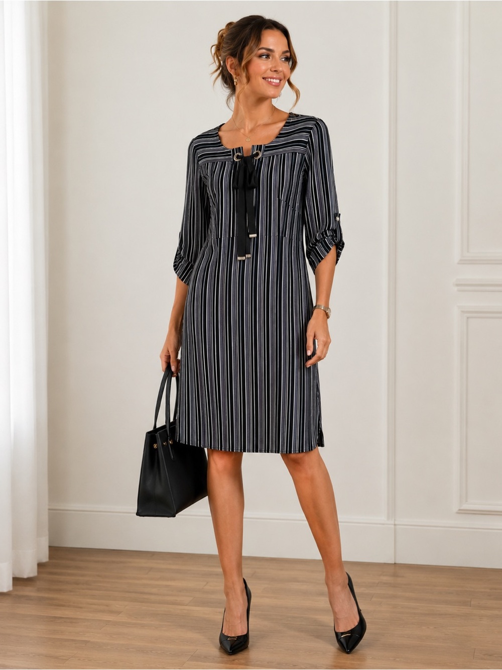 Tommy Hilfiger Striped Tunic Shift Dress 8 Business Casual Modern Workwear Fall